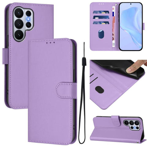Skin Feel Solid Color Leather Phone Case with Lanyard, For Samsung Galaxy S26 Edge 5G, For Samsung Galaxy S26 Ultra 5G