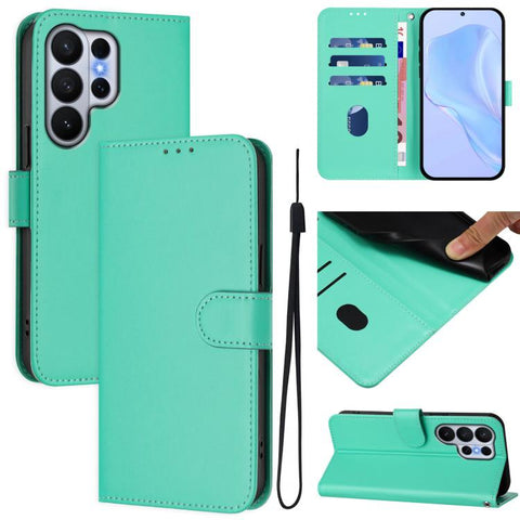 Skin Feel Solid Color Leather Phone Case with Lanyard, For Samsung Galaxy S26 Edge 5G, For Samsung Galaxy S26 Ultra 5G