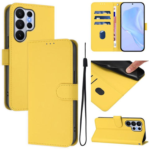 Skin Feel Solid Color Leather Phone Case with Lanyard, For Samsung Galaxy S26 Edge 5G, For Samsung Galaxy S26 Ultra 5G