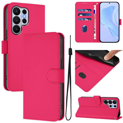 Skin Feel Solid Color Leather Phone Case with Lanyard, For Samsung Galaxy S26 Edge 5G, For Samsung Galaxy S26 Ultra 5G