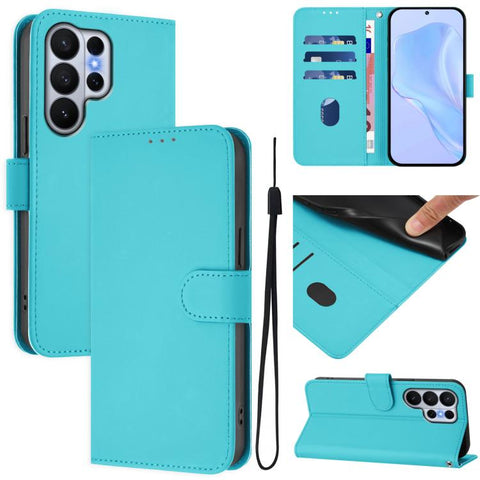 Skin Feel Solid Color Leather Phone Case with Lanyard, For Samsung Galaxy S26 Edge 5G, For Samsung Galaxy S26 Ultra 5G