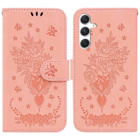 Butterfly Rose Embossed Leather Phone Case, For Samsung Galaxy S26+ 5G, For Samsung Galaxy S26 Edge 5G, For Samsung Galaxy S26 Ultra 5G, For Samsung Galaxy S26 5G, For Samsung Galaxy S25 FE 5G, For Samsung Galaxy S25 Edge 5G, For Samsung Galaxy S25 5G ...
