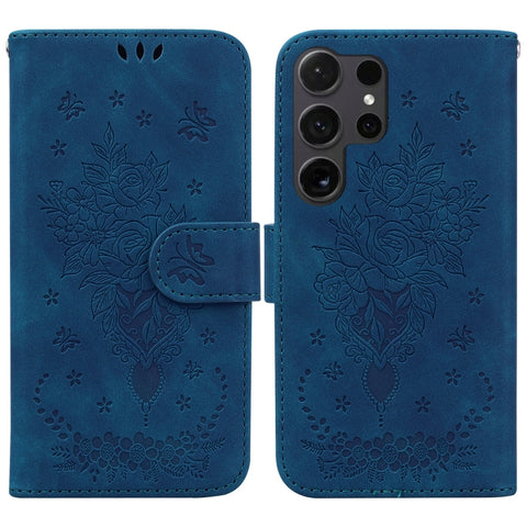 Butterfly Rose Embossed Leather Phone Case, For Samsung Galaxy S26+ 5G, For Samsung Galaxy S26 Edge 5G, For Samsung Galaxy S26 Ultra 5G, For Samsung Galaxy S26 5G, For Samsung Galaxy S25 FE 5G, For Samsung Galaxy S25 Edge 5G, For Samsung Galaxy S25 5G ...