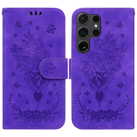 Butterfly Rose Embossed Leather Phone Case, For Samsung Galaxy S26+ 5G, For Samsung Galaxy S26 Edge 5G, For Samsung Galaxy S26 Ultra 5G, For Samsung Galaxy S26 5G, For Samsung Galaxy S25 FE 5G, For Samsung Galaxy S25 Edge 5G, For Samsung Galaxy S25 5G ...