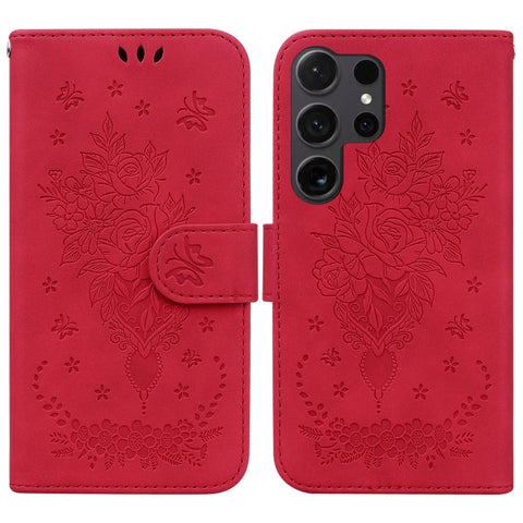 Butterfly Rose Embossed Leather Phone Case, For Samsung Galaxy S26+ 5G, For Samsung Galaxy S26 Edge 5G, For Samsung Galaxy S26 Ultra 5G, For Samsung Galaxy S26 5G, For Samsung Galaxy S25 FE 5G, For Samsung Galaxy S25 Edge 5G, For Samsung Galaxy S25 5G ...