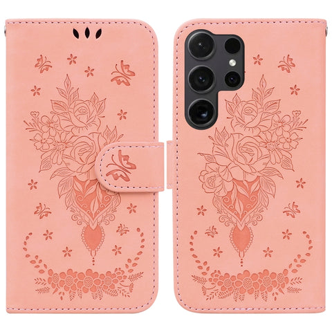Butterfly Rose Embossed Leather Phone Case, For Samsung Galaxy S26+ 5G, For Samsung Galaxy S26 Edge 5G, For Samsung Galaxy S26 Ultra 5G, For Samsung Galaxy S26 5G, For Samsung Galaxy S25 FE 5G, For Samsung Galaxy S25 Edge 5G, For Samsung Galaxy S25 5G ...