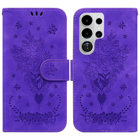 Butterfly Rose Embossed Leather Phone Case, For Samsung Galaxy S26+ 5G, For Samsung Galaxy S26 Edge 5G, For Samsung Galaxy S26 Ultra 5G, For Samsung Galaxy S26 5G, For Samsung Galaxy S25 FE 5G, For Samsung Galaxy S25 Edge 5G, For Samsung Galaxy S25 5G ...