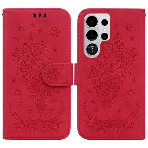 Butterfly Rose Embossed Leather Phone Case, For Samsung Galaxy S26+ 5G, For Samsung Galaxy S26 Edge 5G, For Samsung Galaxy S26 Ultra 5G, For Samsung Galaxy S26 5G, For Samsung Galaxy S25 FE 5G, For Samsung Galaxy S25 Edge 5G, For Samsung Galaxy S25 5G ...
