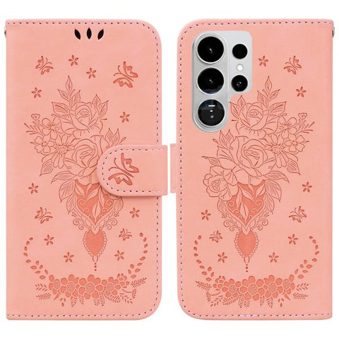 Butterfly Rose Embossed Leather Phone Case, For Samsung Galaxy S26+ 5G, For Samsung Galaxy S26 Edge 5G, For Samsung Galaxy S26 Ultra 5G, For Samsung Galaxy S26 5G, For Samsung Galaxy S25 FE 5G, For Samsung Galaxy S25 Edge 5G, For Samsung Galaxy S25 5G ...