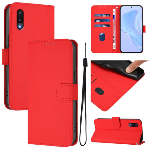 Skin Feel Solid Color Leather Phone Case with Lanyard, For Samsung Galaxy A32 4G, For Samsung Galaxy A02 / M02