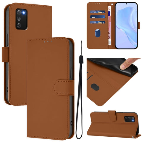 Skin Feel Solid Color Leather Phone Case with Lanyard, For Samsung Galaxy A02s 166mm