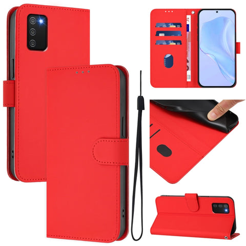 Skin Feel Solid Color Leather Phone Case with Lanyard, For Samsung Galaxy A02s 166mm