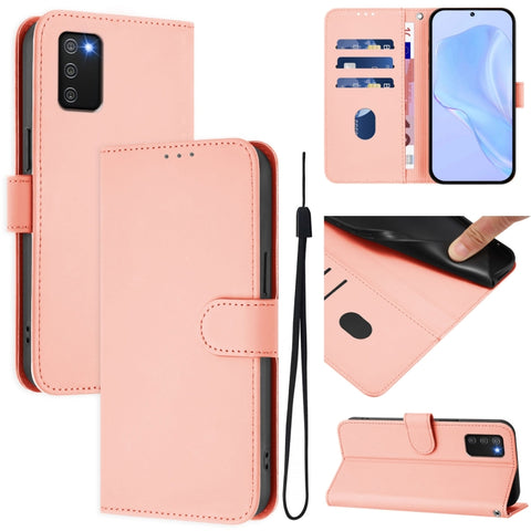 Skin Feel Solid Color Leather Phone Case with Lanyard, For Samsung Galaxy A02s 166mm