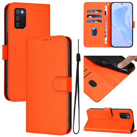 Skin Feel Solid Color Leather Phone Case with Lanyard, For Samsung Galaxy A02s 166mm