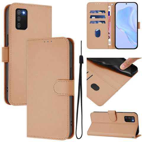 Skin Feel Solid Color Leather Phone Case with Lanyard, For Samsung Galaxy A02s 166mm