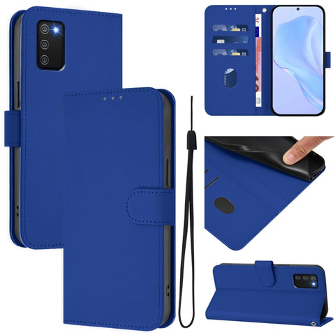Skin Feel Solid Color Leather Phone Case with Lanyard, For Samsung Galaxy A02s 166mm