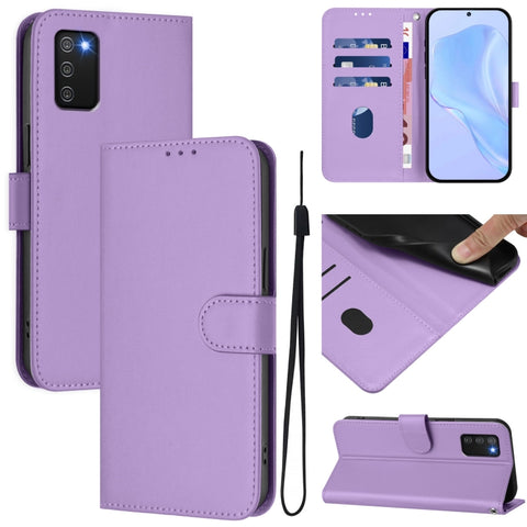 Skin Feel Solid Color Leather Phone Case with Lanyard, For Samsung Galaxy A02s 166mm