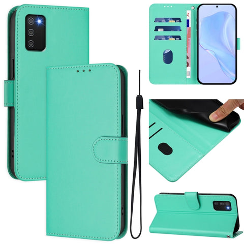 Skin Feel Solid Color Leather Phone Case with Lanyard, For Samsung Galaxy A02s 166mm