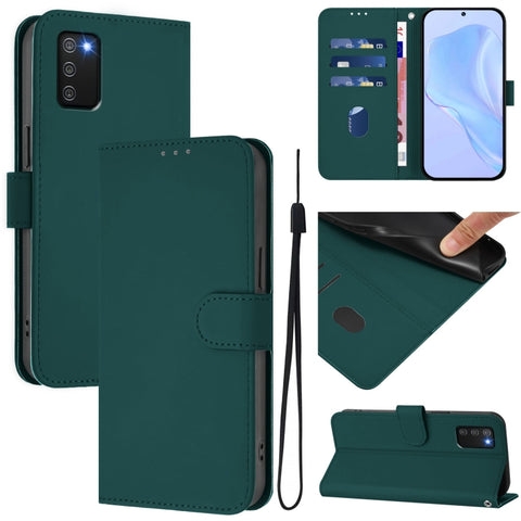 Skin Feel Solid Color Leather Phone Case with Lanyard, For Samsung Galaxy A02s 166mm