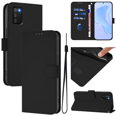 Skin Feel Solid Color Leather Phone Case with Lanyard, For Samsung Galaxy A02s 166mm