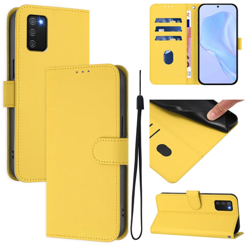 Skin Feel Solid Color Leather Phone Case with Lanyard, For Samsung Galaxy A02s 166mm