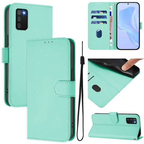 Skin Feel Solid Color Leather Phone Case with Lanyard, For Samsung Galaxy A02s 166mm