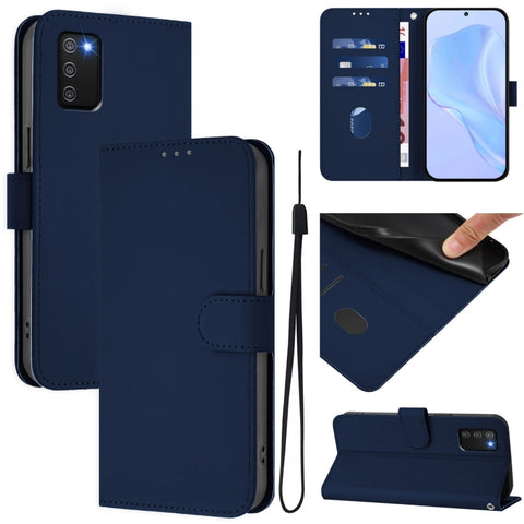 Skin Feel Solid Color Leather Phone Case with Lanyard, For Samsung Galaxy A02s 166mm