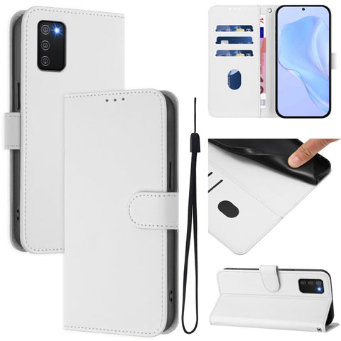 Skin Feel Solid Color Leather Phone Case with Lanyard, For Samsung Galaxy A02s 166mm
