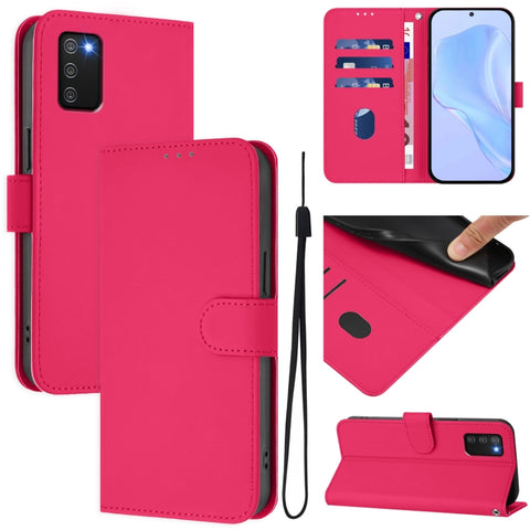 Skin Feel Solid Color Leather Phone Case with Lanyard, For Samsung Galaxy A02s 166mm