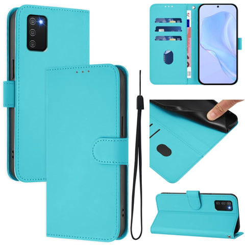 Skin Feel Solid Color Leather Phone Case with Lanyard, For Samsung Galaxy A02s 166mm