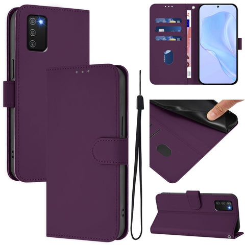 Skin Feel Solid Color Leather Phone Case with Lanyard, For Samsung Galaxy A02s 166mm