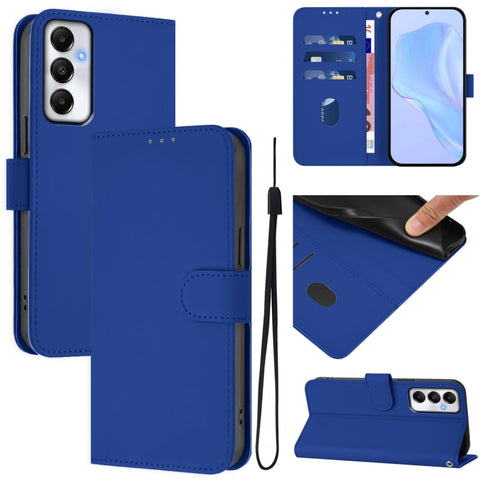 Skin Feel Solid Color Leather Phone Case with Lanyard, For Samsung Galaxy A05s 4G Global, For Samsung Galaxy A25 5G Global