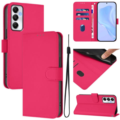Skin Feel Solid Color Leather Phone Case with Lanyard, For Samsung Galaxy A05s 4G Global, For Samsung Galaxy A25 5G Global