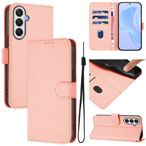 Skin Feel Solid Color Leather Phone Case with Lanyard, For Samsung Galaxy A05s 4G Global, For Samsung Galaxy A25 5G Global