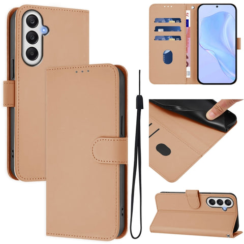 Skin Feel Solid Color Leather Phone Case with Lanyard, For Samsung Galaxy A05s 4G Global, For Samsung Galaxy A25 5G Global