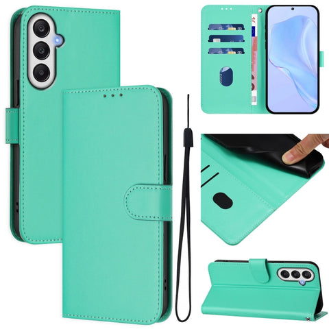Skin Feel Solid Color Leather Phone Case with Lanyard, For Samsung Galaxy A05s 4G Global, For Samsung Galaxy A25 5G Global