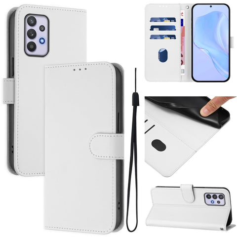 Skin Feel Solid Color Leather Phone Case with Lanyard, For Samsung Galaxy A32 4G, For Samsung Galaxy A02 / M02