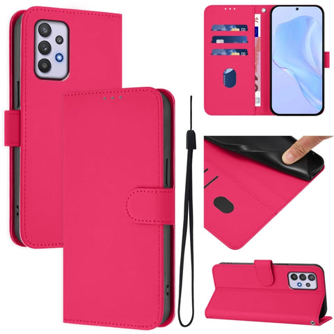 Skin Feel Solid Color Leather Phone Case with Lanyard, For Samsung Galaxy A32 4G, For Samsung Galaxy A02 / M02