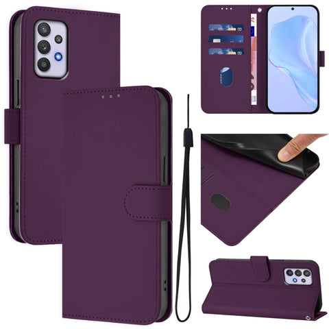 Skin Feel Solid Color Leather Phone Case with Lanyard, For Samsung Galaxy A32 5G / M32 5G, For Samsung Galaxy A52 4G / 5G / A52s 5G