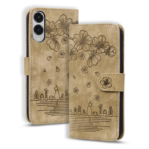 Cartoon Sakura Cat Embossed Leather Phone Case, For Samsung Galaxy S26+ 5G, For Samsung Galaxy S26 Ultra 5G, For Samsung Galaxy S26 5G, For Samsung Galaxy S25 Edge 5G, For Samsung Galaxy S25 Ultra 5G, For Samsung Galaxy S24 FE 5G                       ...