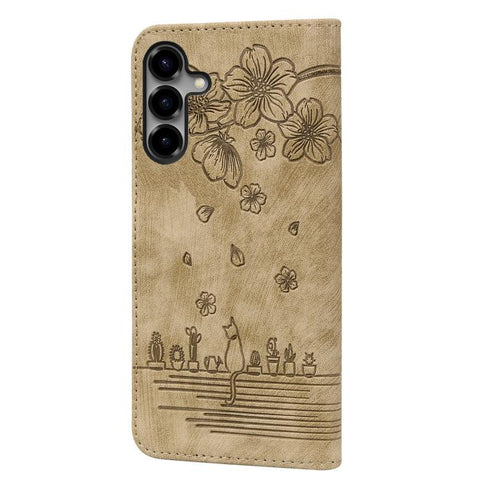 Cartoon Sakura Cat Embossed Leather Phone Case, For Samsung Galaxy S26+ 5G, For Samsung Galaxy S26 Ultra 5G, For Samsung Galaxy S26 5G, For Samsung Galaxy S25 Edge 5G, For Samsung Galaxy S25 Ultra 5G, For Samsung Galaxy S24 FE 5G                       ...