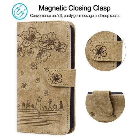 Cartoon Sakura Cat Embossed Leather Phone Case, For Samsung Galaxy S26+ 5G, For Samsung Galaxy S26 Ultra 5G, For Samsung Galaxy S26 5G, For Samsung Galaxy S25 Edge 5G, For Samsung Galaxy S25 Ultra 5G, For Samsung Galaxy S24 FE 5G                       ...