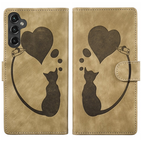 Pen Heart Cat Embossed Leather Phone Case, For Galaxy S26 FE 5G, For Samsung Galaxy S26+ 5G, For Samsung Galaxy S26 Ultra 5G, For Samsung Galaxy S26 5G, For Samsung Galaxy S25 FE 5G, For Samsung Galaxy S25 5G, For Samsung Galaxy S25+ 5G                ...