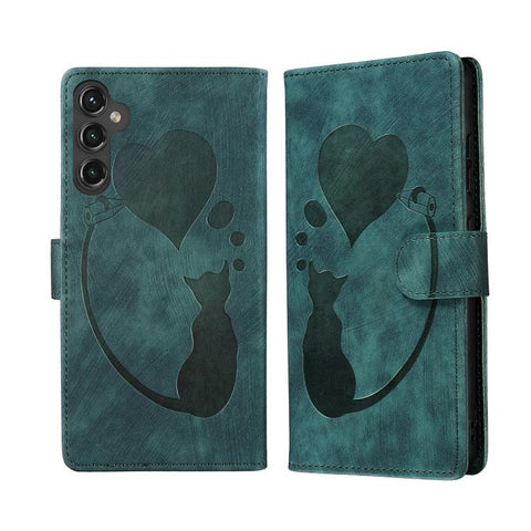 Pen Heart Cat Embossed Leather Phone Case, For Galaxy S26 FE 5G, For Samsung Galaxy S26+ 5G, For Samsung Galaxy S26 Ultra 5G, For Samsung Galaxy S26 5G, For Samsung Galaxy S25 FE 5G, For Samsung Galaxy S25 5G, For Samsung Galaxy S25+ 5G                ...