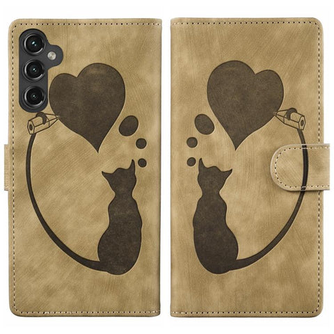 Pen Heart Cat Embossed Leather Phone Case, For Galaxy S26 FE 5G, For Samsung Galaxy S26+ 5G, For Samsung Galaxy S26 Ultra 5G, For Samsung Galaxy S26 5G, For Samsung Galaxy S25 FE 5G, For Samsung Galaxy S25 5G, For Samsung Galaxy S25+ 5G                ...