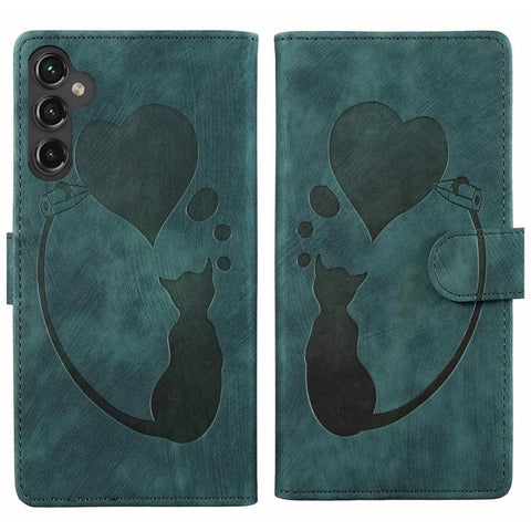 Pen Heart Cat Embossed Leather Phone Case, For Galaxy S26 FE 5G, For Samsung Galaxy S26+ 5G, For Samsung Galaxy S26 Ultra 5G, For Samsung Galaxy S26 5G, For Samsung Galaxy S25 FE 5G, For Samsung Galaxy S25 5G, For Samsung Galaxy S25+ 5G                ...