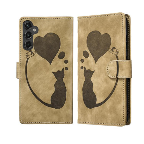 Pen Heart Cat Embossed Leather Phone Case, For Galaxy S26 FE 5G, For Samsung Galaxy S26+ 5G, For Samsung Galaxy S26 Ultra 5G, For Samsung Galaxy S26 5G, For Samsung Galaxy S25 FE 5G, For Samsung Galaxy S25 5G, For Samsung Galaxy S25+ 5G                ...