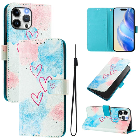 Art Colored Drawing Pattern Leather Phone Case, For iPhone 13 Pro