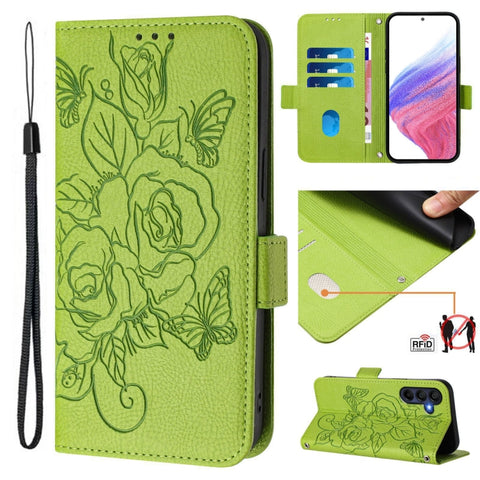 Embossed Rose RFID Anti-theft Leather Phone Case, For Galaxy A27 5G, For Samsung Galaxy A17 4G, For Samsung Galaxy A07 4G, For Samsung Galaxy A06 5G / 4G, For Samsung Galaxy A56 5G, For Samsung Galaxy A26, For Samsung Galaxy A36 5G, For Samsung Galaxy A16