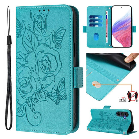 Embossed Rose RFID Anti-theft Leather Phone Case, For Galaxy A27 5G, For Samsung Galaxy A17 4G, For Samsung Galaxy A07 4G, For Samsung Galaxy A06 5G / 4G, For Samsung Galaxy A56 5G, For Samsung Galaxy A26, For Samsung Galaxy A36 5G, For Samsung Galaxy A16
